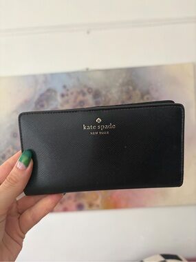 kate spade black leather bifold wallet